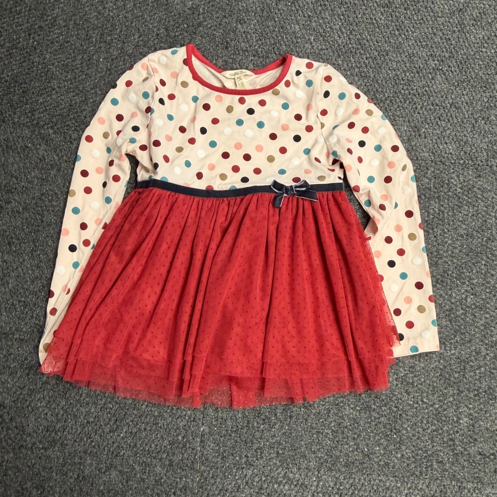 Matilda Jane Girls Polka Dot Tulle Skirt Dress Long Sleeve Red Cream Size 10